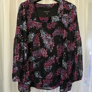 Lane Bryant Black and Pink Floral Top